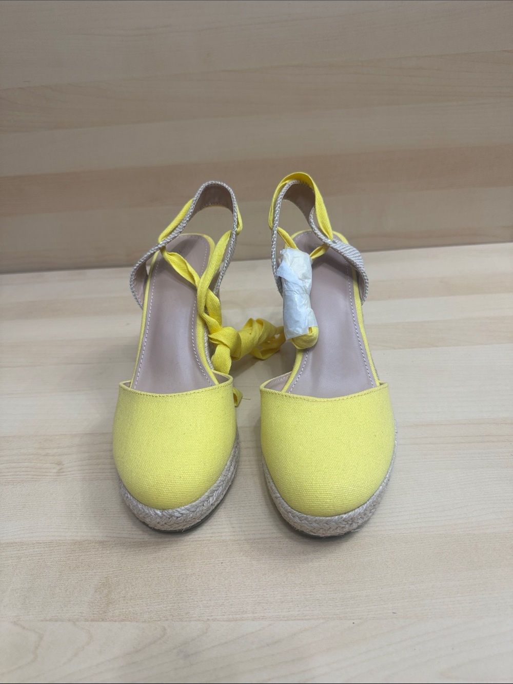 Yellow Canvas Espadrille Wedges with Ankle Tie